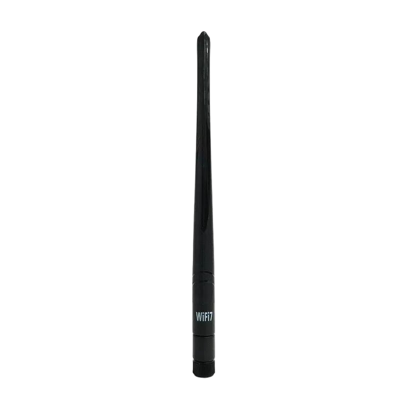 Black Alfa WiFi 6E Tri-Band ARS-NT5B7 dipole antenna with WiFi7 marking on the base