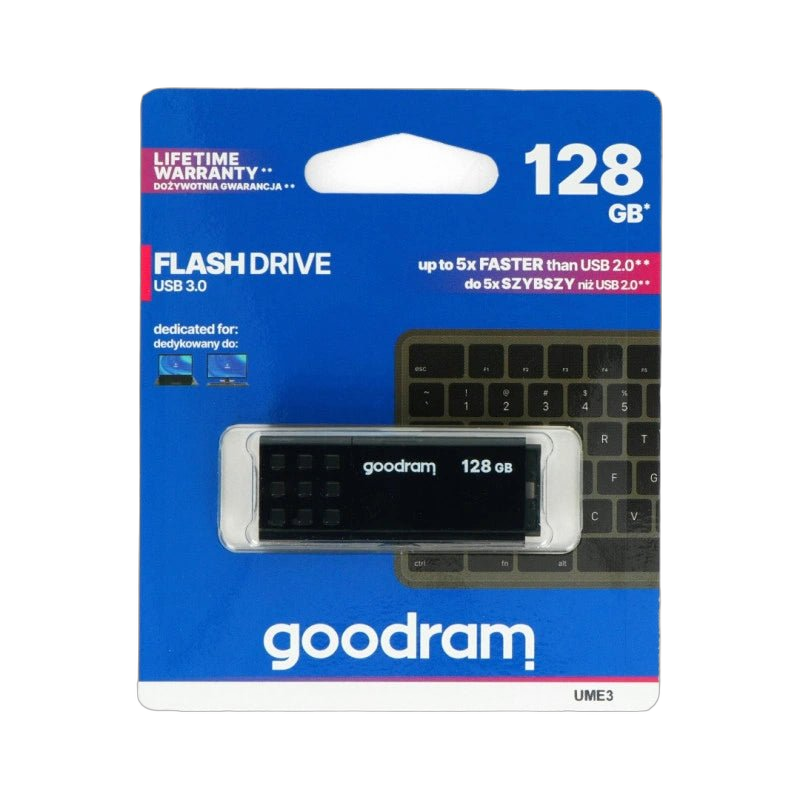 GoodRam UME3 128 GB USB 3.0 Flash-Laufwerk in einer Blisterpackung, ein schwarzes Laufwerk mit Kappe und lebenslanger Garantie