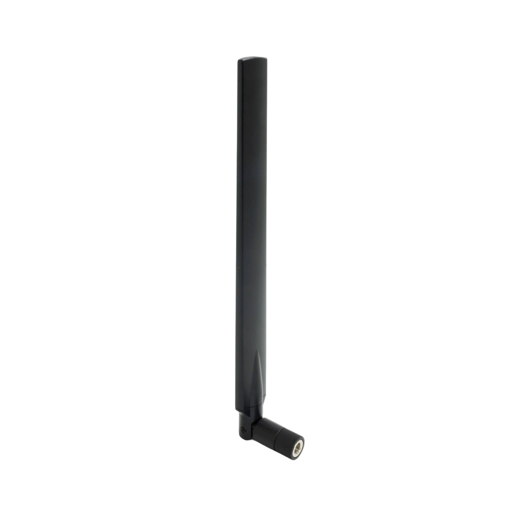 Black flat Alfa Network ARS-25-57A 2.4/5 GHz dual-band Wi-Fi antenna with RP-SMA connector and angle-adjustable hinge