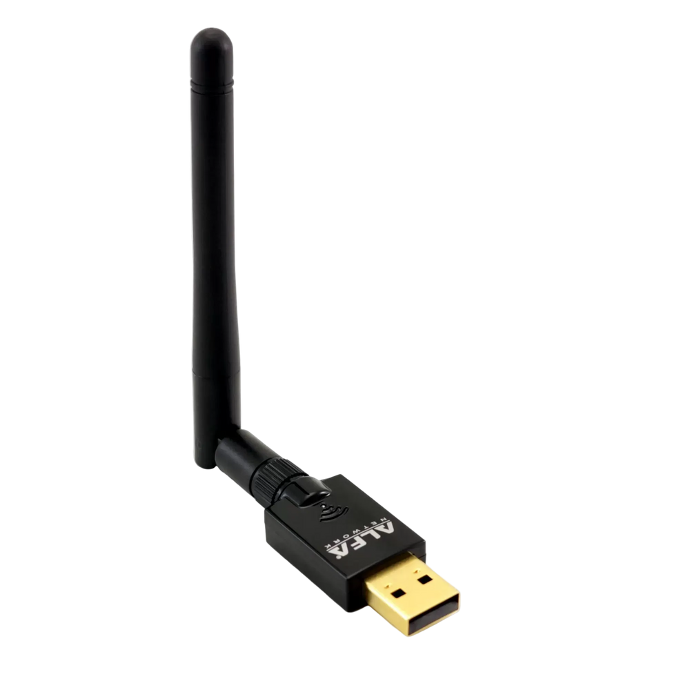 ALFA Network AWUS036ACS USB Wi-Fi adapter - black, with a detachable omnidirectional antenna and gold-plated USB connector