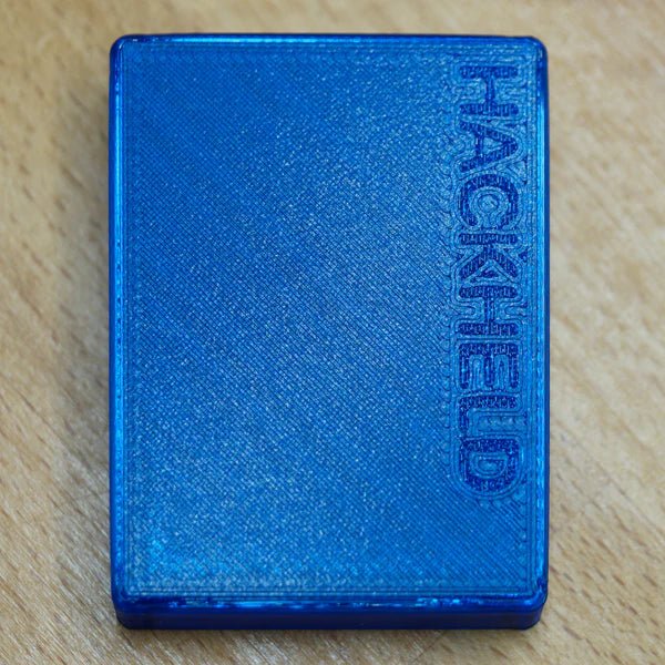 Blue HackHeld Vega II case with embossed Hackheld lettering, front view