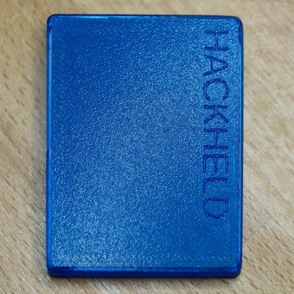 Blue HackHeld Vega II case from the back - textured 3D print surface