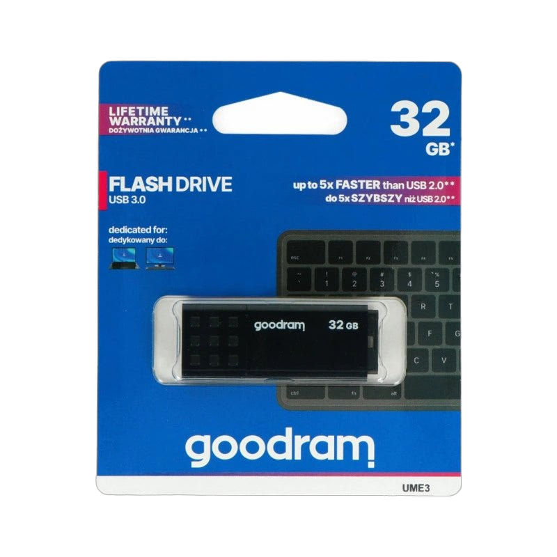 GoodRam UME3 32 GB USB 3.0 Flash-Laufwerk in einer Blisterpackung, ein schwarzes Laufwerk mit Kappe und lebenslanger Garantie