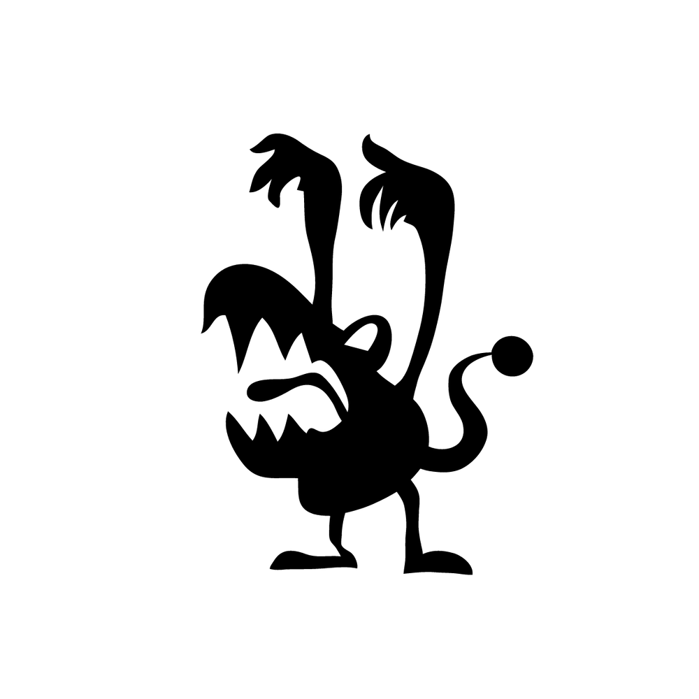 Czarna sylwetka logo Kaiju - stworek z uniesionymi łapami