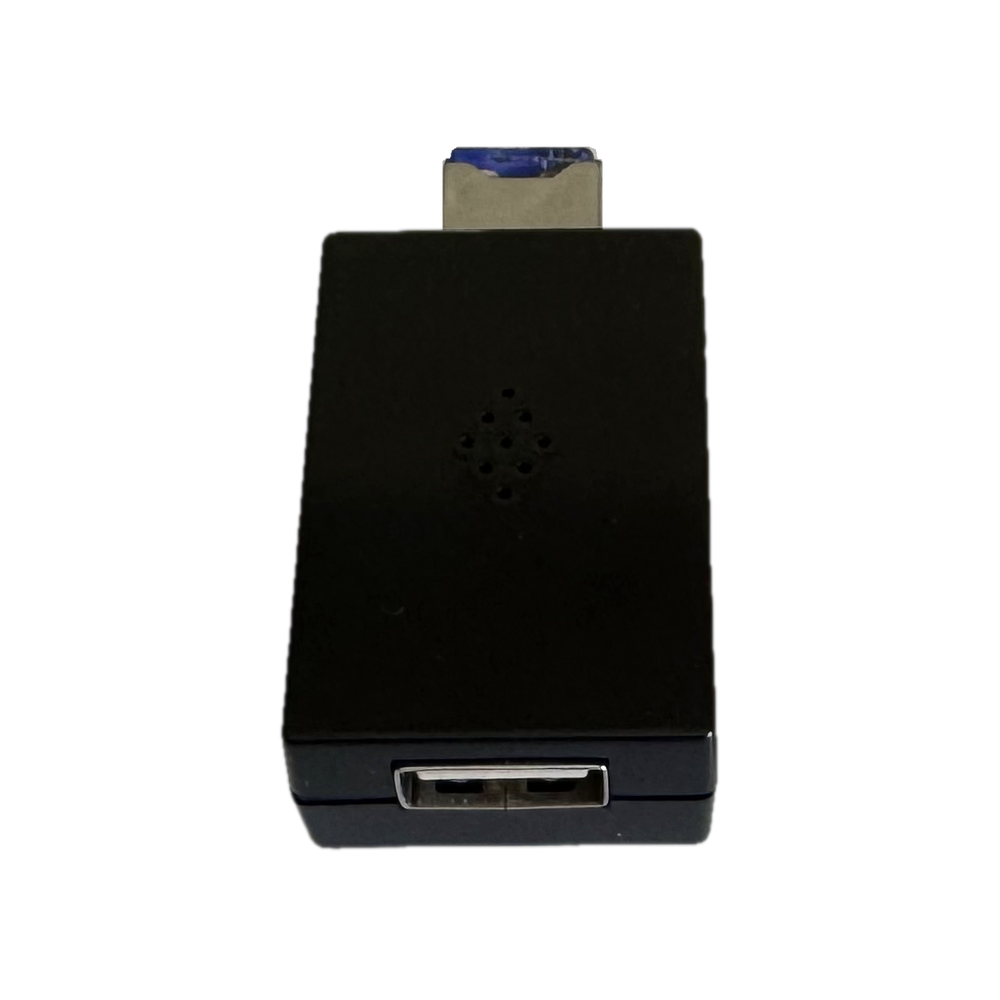 Evil Crow Keylogger V2 w czarnej obudowie z wtykiem USB-A i gniazdem USB-A, widok z góry