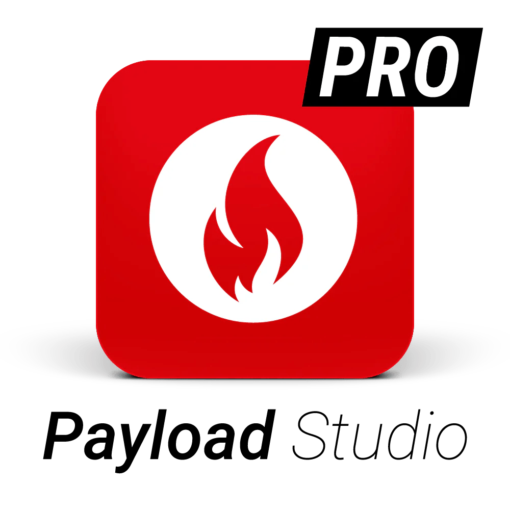 Payload Studio Pro app logo - a red icon with a white flame in a circle and a black PRO badge