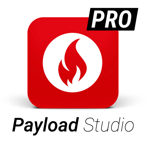 Logo der App Payload Studio Pro - rotes Symbol mit weißer Flamme im Kreis und schwarzem PRO-Abzeichen