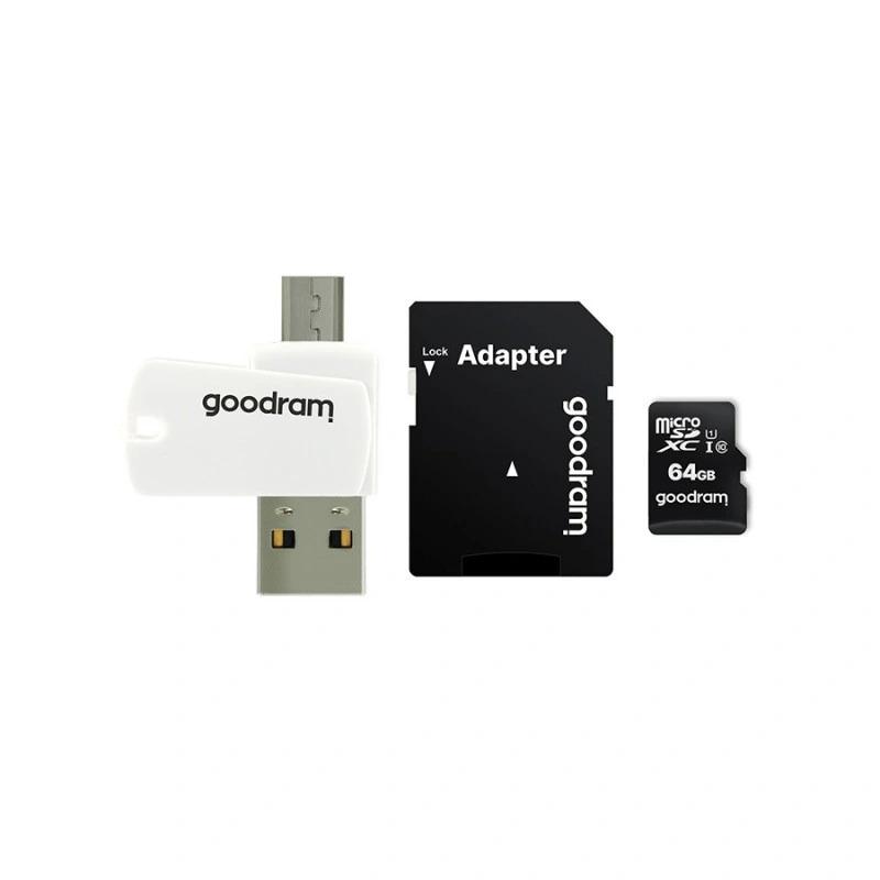 Karta microSD Goodram 64 GB microSDXC UHS-I class 10 z adapterem SD i białym czytnikiem OTG USB Goodram