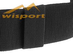 Gumový pásek Wisport 50 mm na širokém popruhu batohu, vedle logo wisport