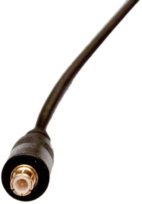 Close-up of the MCX connector of the antenna cable of the black Nooelec NESDR Mini SDR receiver