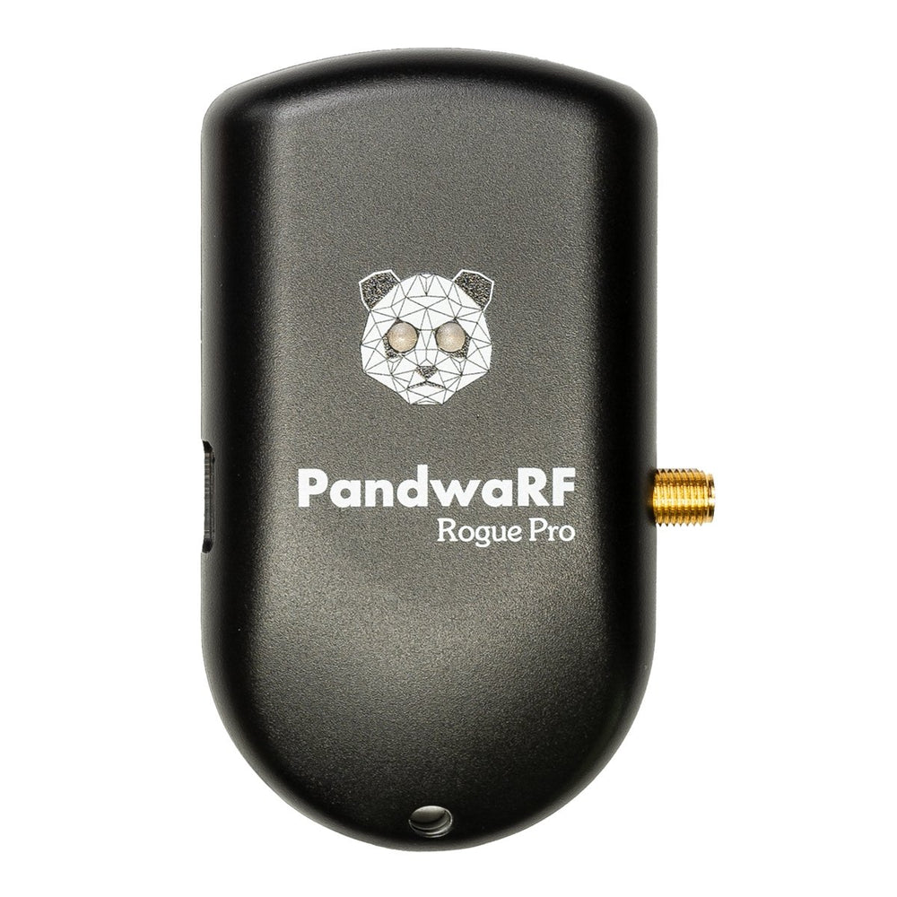 Black PandwaRF Rogue Pro RF device with a panda logo, gold-plated SMA connector and a side switch