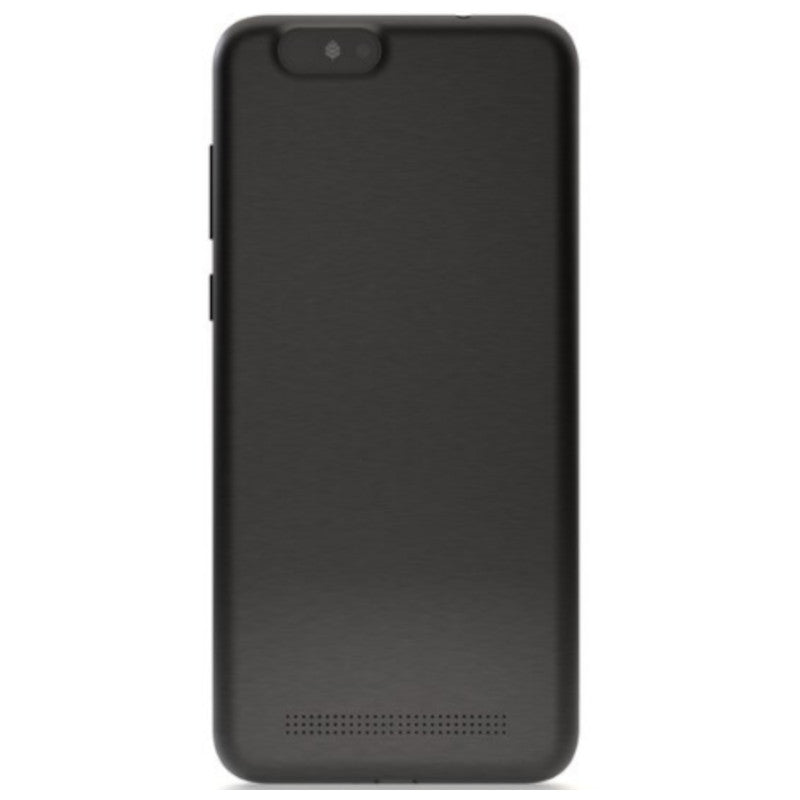 PinePhone Pro from the back - a matte graphite-black body with a camera module and flash at the top, side buttons and a speaker at the bottom