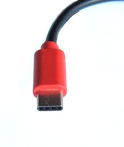 Zbliżenie czerwonego wtyku USB-C kabla PortaPow 1 m 20 AWG USB-C na USB-A