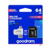 Niebieskie opakowanie Goodram All in One 64 GB z kartą microSD class 10 UHS-I, adapterem SD i czytnikiem OTG USB 2.0