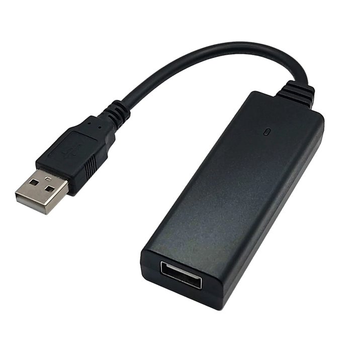 KEY CROC от Hak5 - чёрное устройство в форме USB-адаптера с коротким кабелем с разъёмом USB-A и сквозным портом USB-A с другой стороны, а также индикаторным светодиодом, на белом фоне