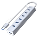 Серебристый алюминиевый USB-хаб Unitek Y-3090 с 7 портами USB 3.0 и кабелем USB-A, свёрнутым в петлю