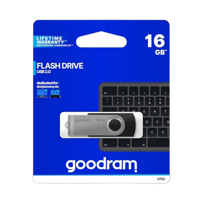 Flash disk GoodRam Twister 16 GB USB 2.0 v blistru, černo-stříbrný otočný disk s doživotní zárukou