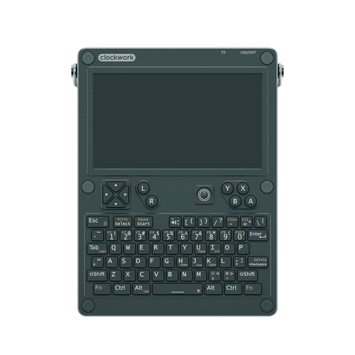 uConsole Kit RPI-CM5 8GB - przód, ciemna obudowa z klawiaturą QWERTY i ekranem 5 cali