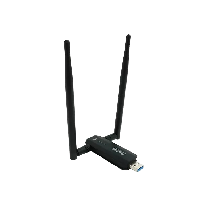 Адаптер Alfa AWUS036AXM с двумя антеннами и USB-разъёмом, вид сбоку