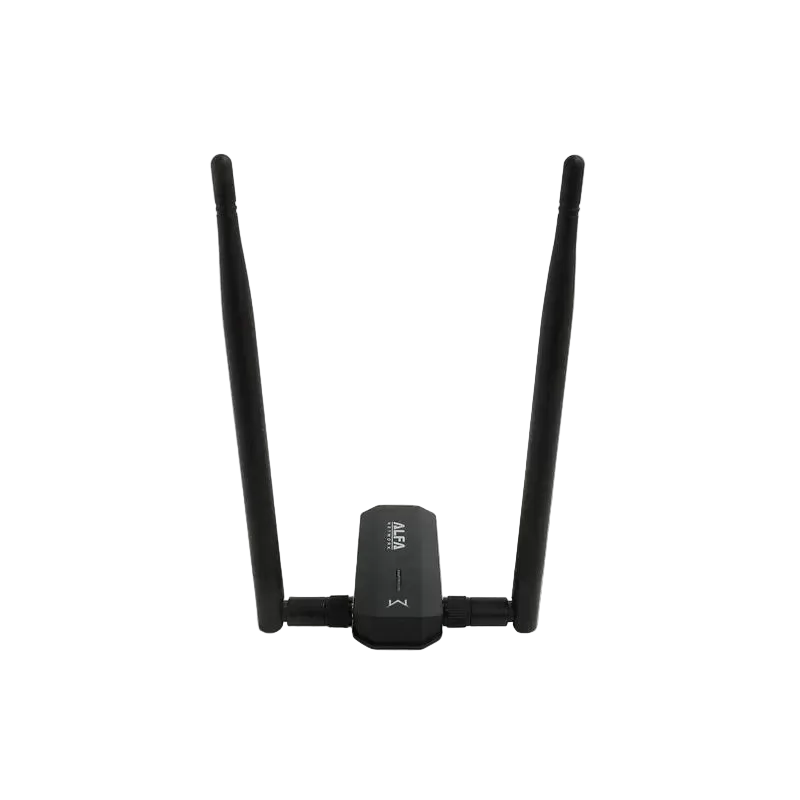 Адаптер Alfa AWUS036AXM вертикально - корпус с логотипом ALFA между двумя антеннами