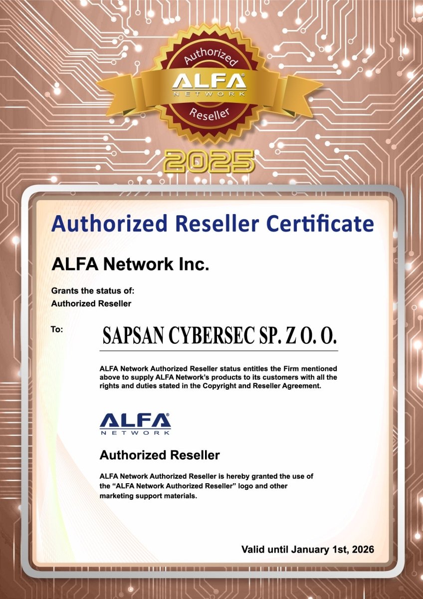 ALFA Network 2025 authorized reseller certificate for Sapsan Cybersec