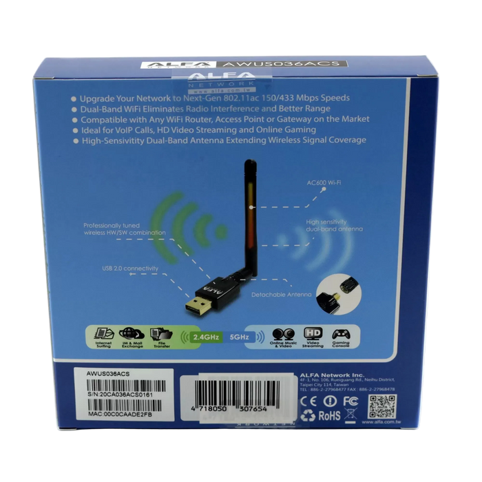 ALFA AWUS036ACS AC600 WI-FI ADAPTER 18dBi