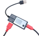 Czarny tester USB PortaPow Power Monitor z wyświetlaczem LCD, kablem USB-A i dwoma portami - czarny data plus charge, czerwony charge