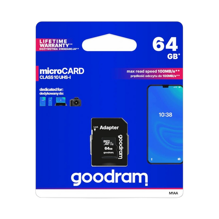 Karta pamięci Goodram M1AA microSD 64GB 100MB/s UHS-I klasa 10 z adapterem