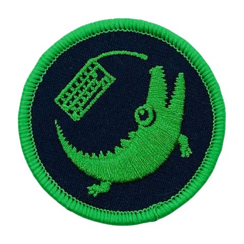 Naszywka Hak5 z zielonym krokodylem Key Croc z klawiaturą na ogonie, zielona obwódka