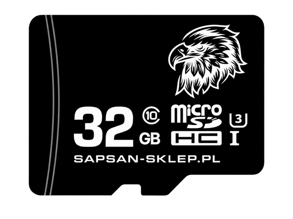 Czarna karta microSD SAPSAN 32 GB U3 z białym nadrukiem i logo orła