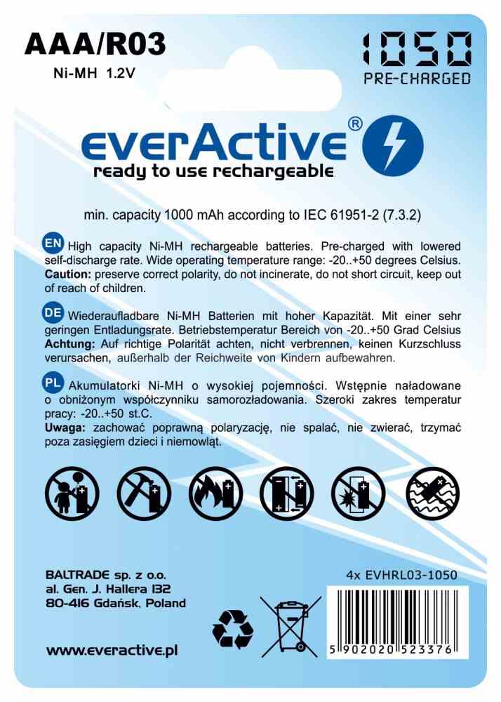 Akumulatorki everActive R03/AAA 1000 mAh, 4 szt. - Sapsan Sklep