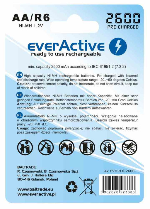 Akumulatorki everActive R6/AA 2600 mAh, 4 szt. - Sapsan Sklep