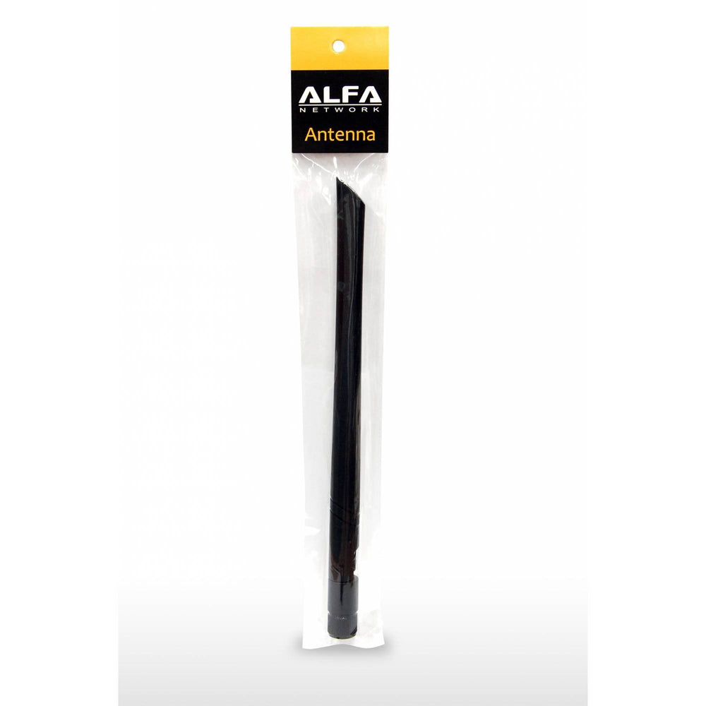 Black Alfa Network dual-band dipole Wi-Fi antenna in transparent packaging with ALFA NETWORK Antenna header
