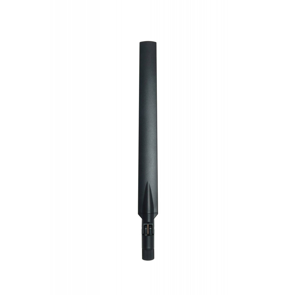 Black flat Alfa Network ARS-25-57A 2.4/5 GHz Wi-Fi antenna positioned straight, with angle-adjustable hinge and RP-SMA connector