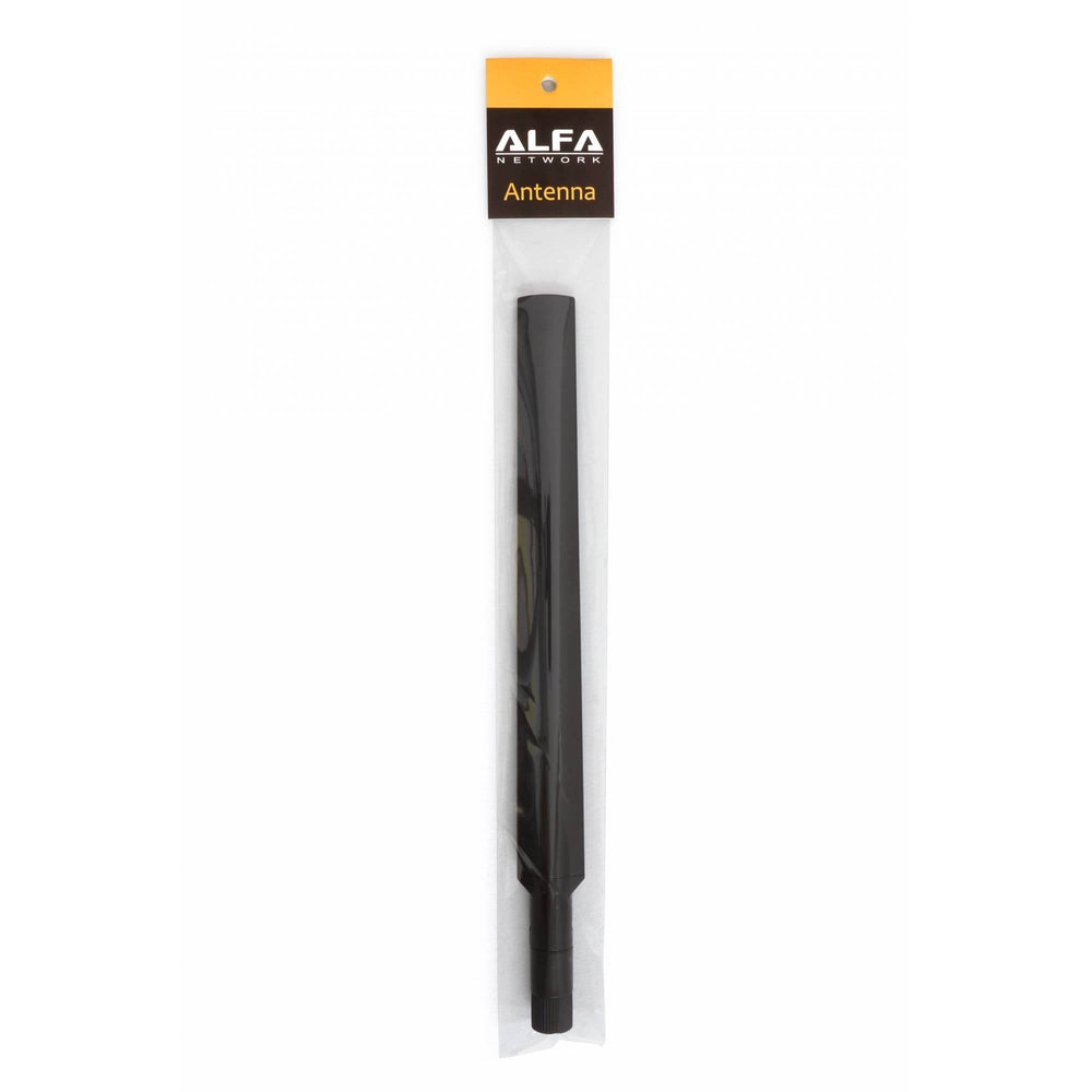 Black flat Alfa Network ARS-25-57A 2.4/5 GHz Wi-Fi antenna in transparent packaging with ALFA NETWORK Antenna header