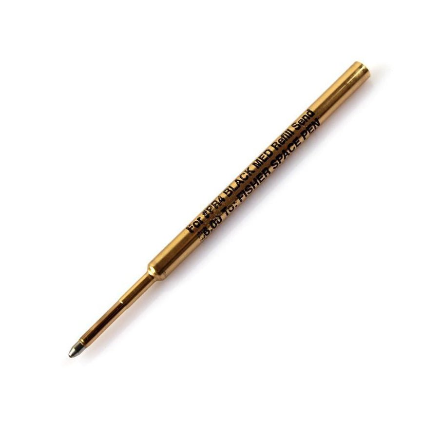 Brass Fisher Space Pen refill for the tactical pen, with black printing on the casing