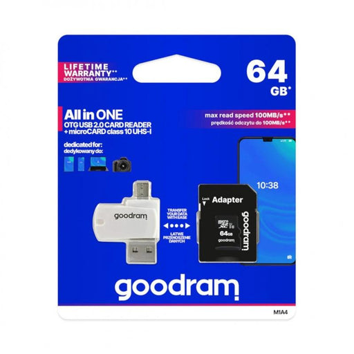 Goodram All in One M1A4 - karta pamięci microSD 64GB 100 MB/s klasa 10 + adapter + czytnik OTG - Sapsan Sklep