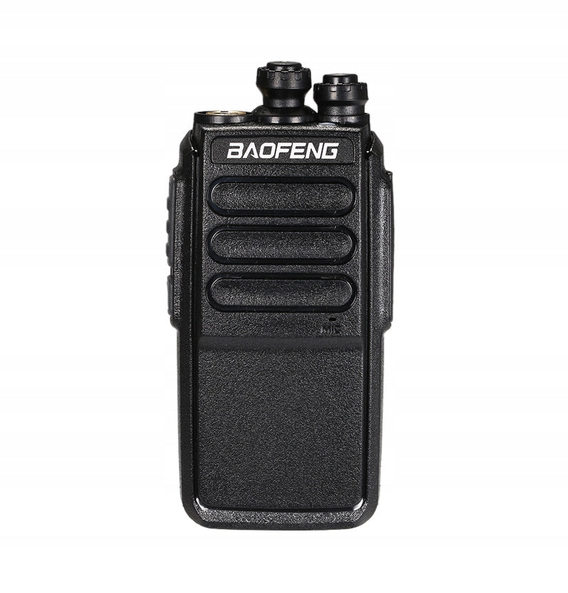 Black Baofeng C3 walkie-talkie seen from the front, with the speaker grille, knobs and the BAOFENG logo