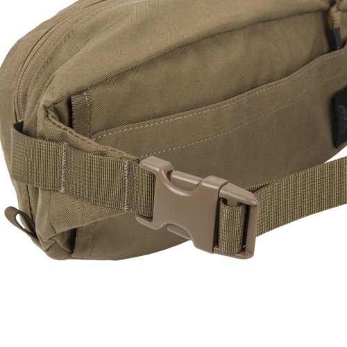 Helikon-Tex Bandicoot waist pack (coyote) - close-up of the waist strap with a quick-release side-squeeze buckle, on white