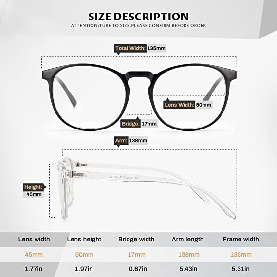 Infografik der Brillenmaße - 135 mm Breite, 50 mm Glas, 17 mm Steg, 138 mm Bügel und 45 mm Höhe