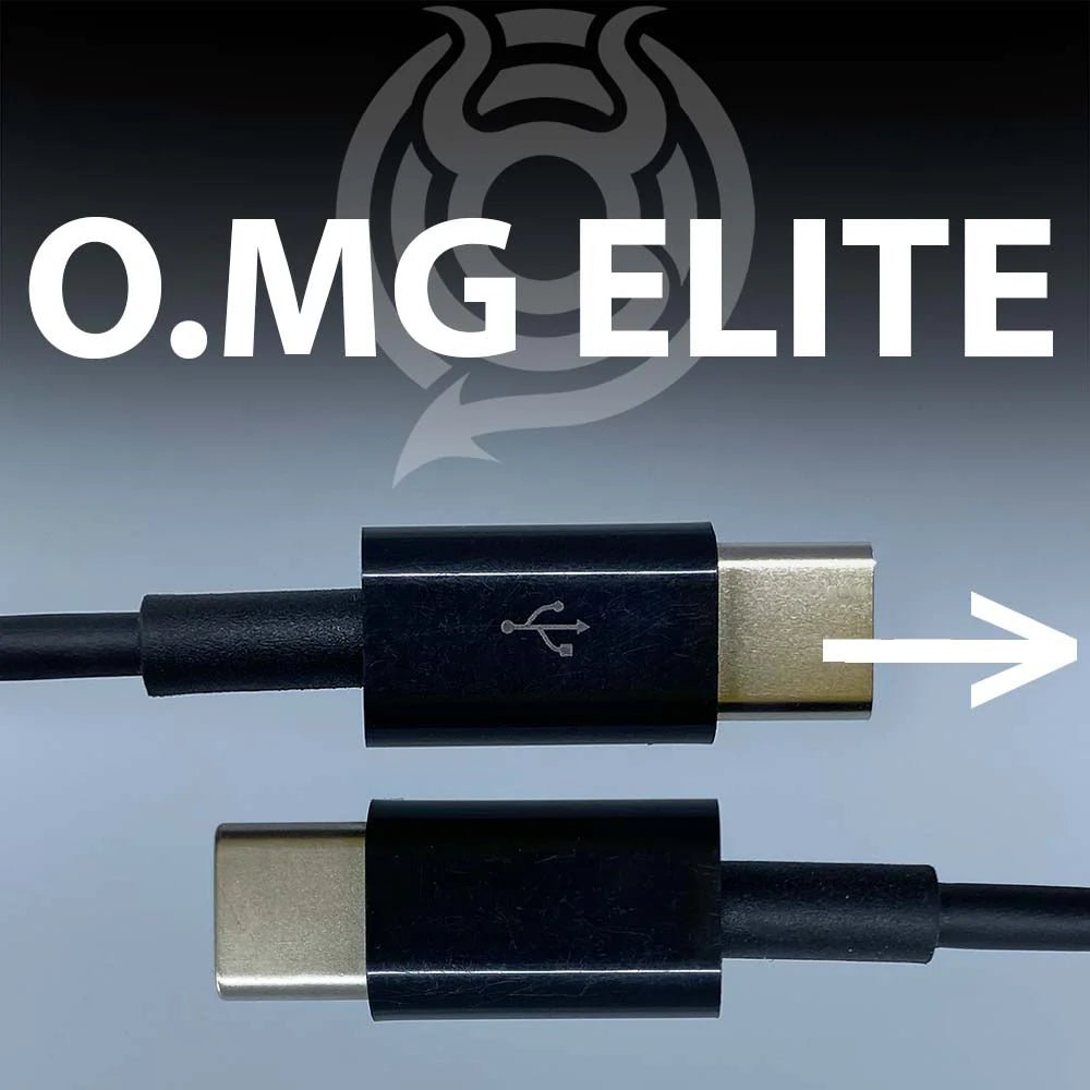 Grafika O.MG Elite ze zbliżeniem dwóch wtyków USB-C czarnego kabla