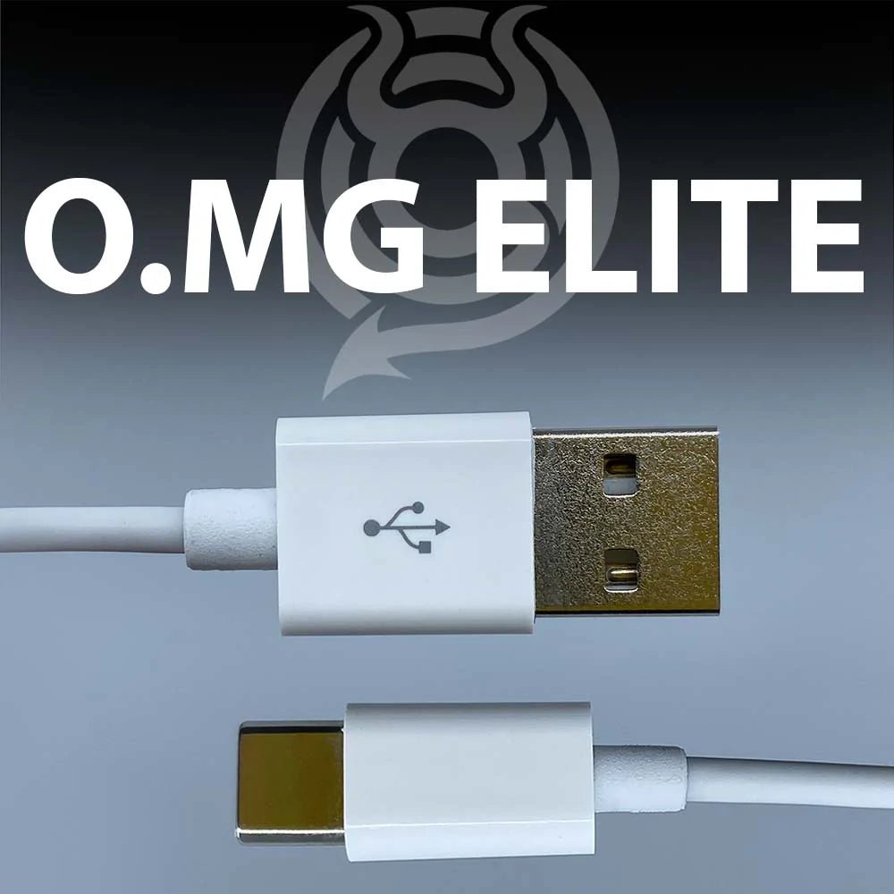 Grafika O.MG Elite ze zbliżeniem wtyków białego kabla - USB-A i USB-C