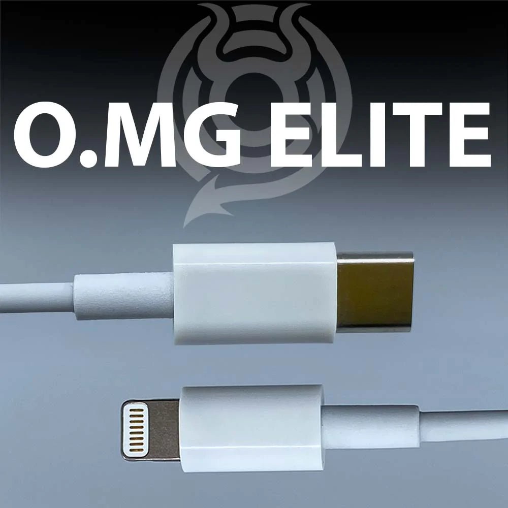 Grafika O.MG Elite ze zbliżeniem wtyków białego kabla - USB-C i Lightning