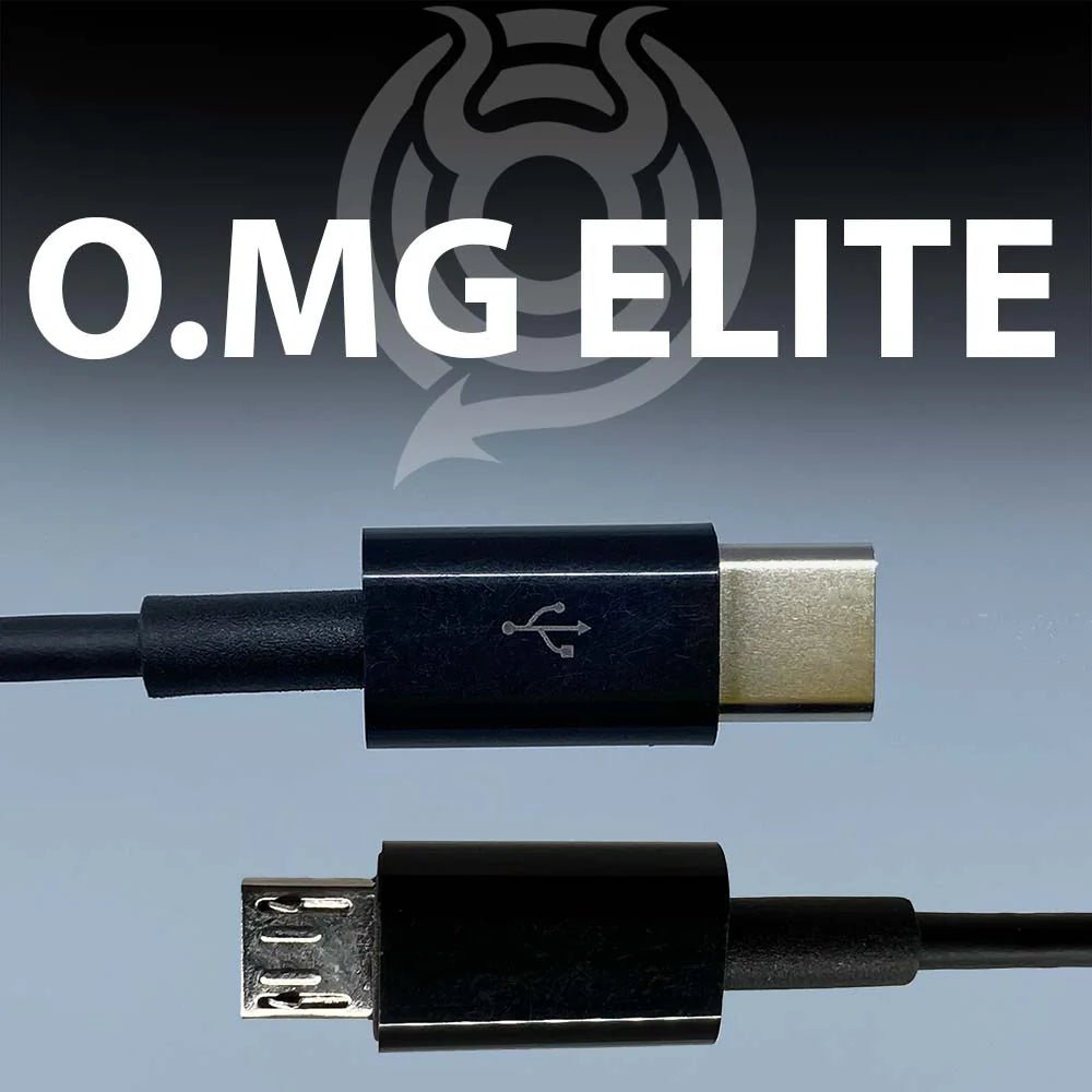 Grafika O.MG Elite ze zbliżeniem wtyków czarnego kabla - USB-C i micro-USB