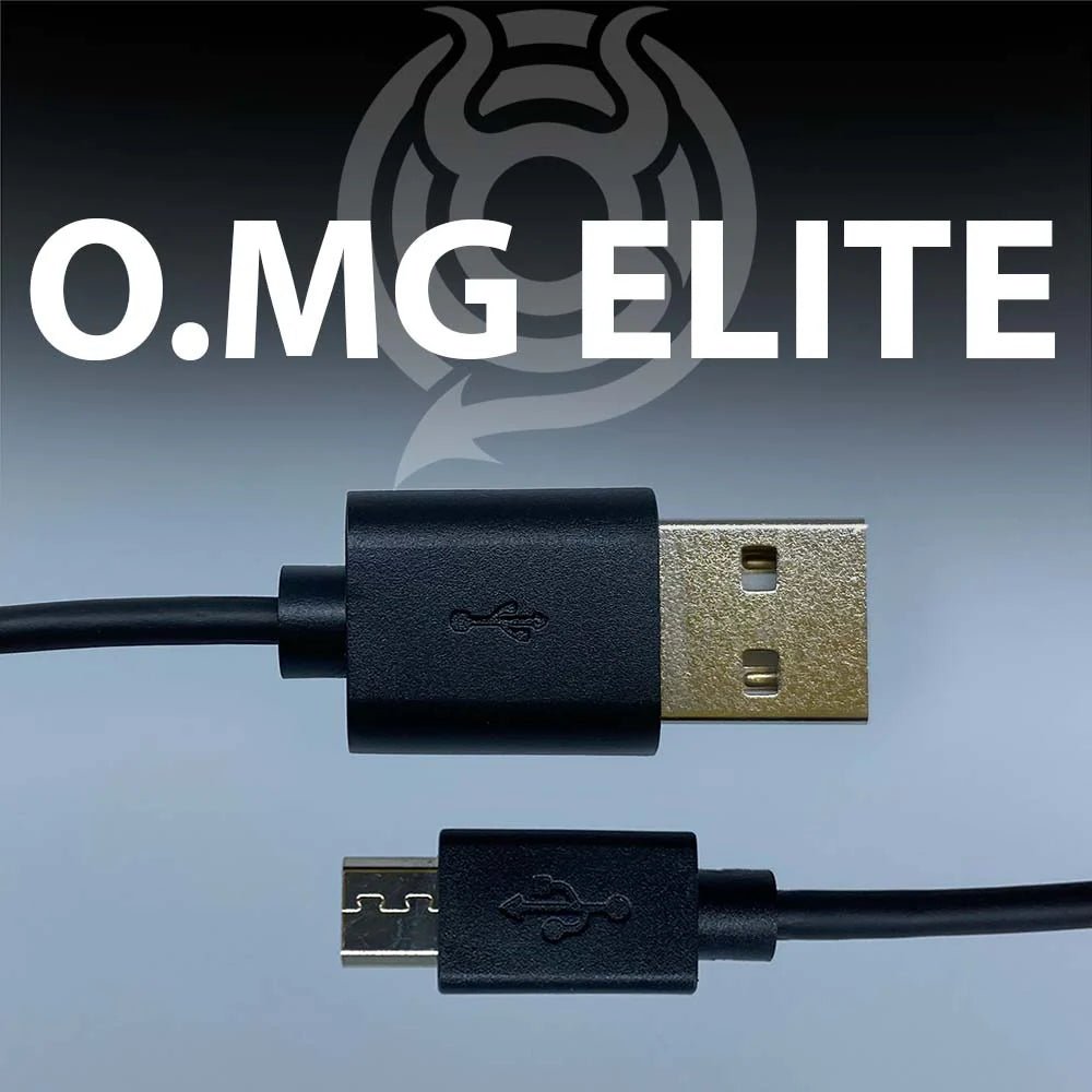 Grafika O.MG Elite ze zbliżeniem wtyków czarnego kabla - USB-A i micro-USB