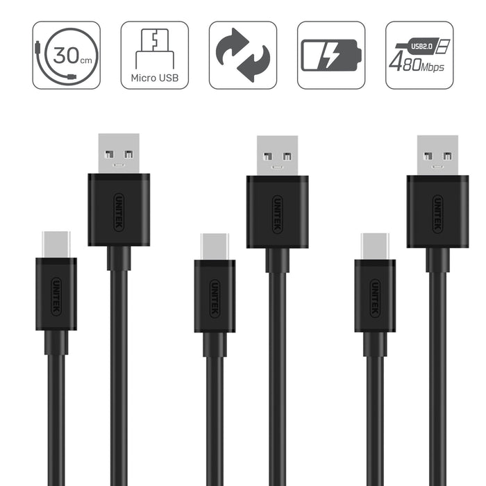 Unitek zestaw przewodów microUSB - USB A 3 x 0,3m - Sapsan Sklep